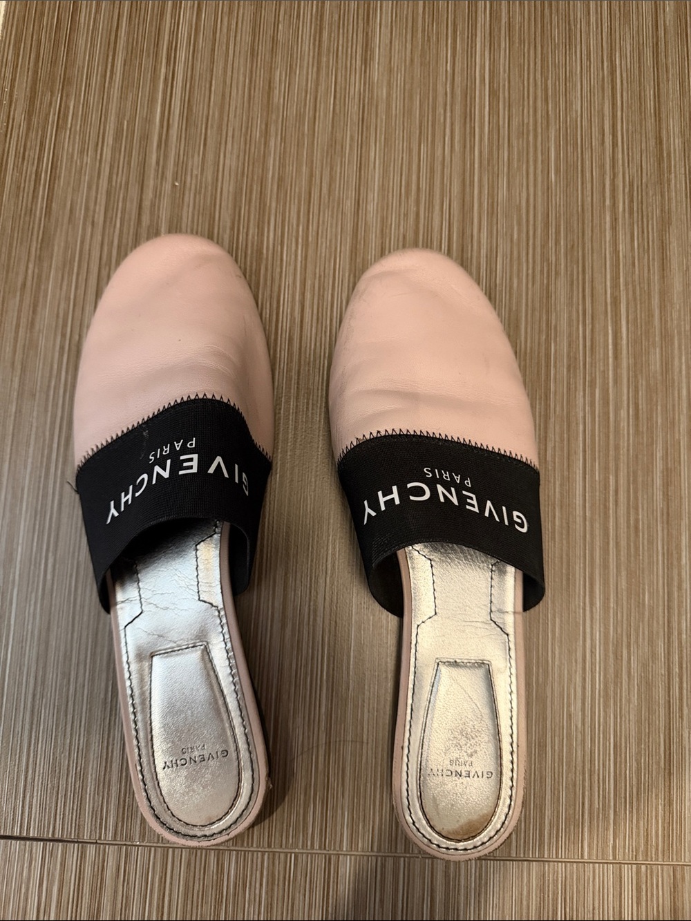 Givenchy Blush Pink Slide Mules with Black Branded Band